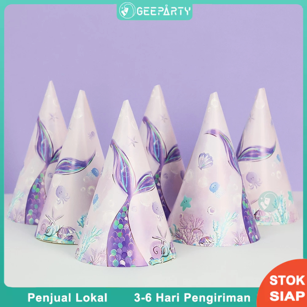 6 Pcs Kertas Topi Ekor Putri Duyung Untuk Perlengkapan Dekorasi Pesta Ulang Tahun Anak Perempuan