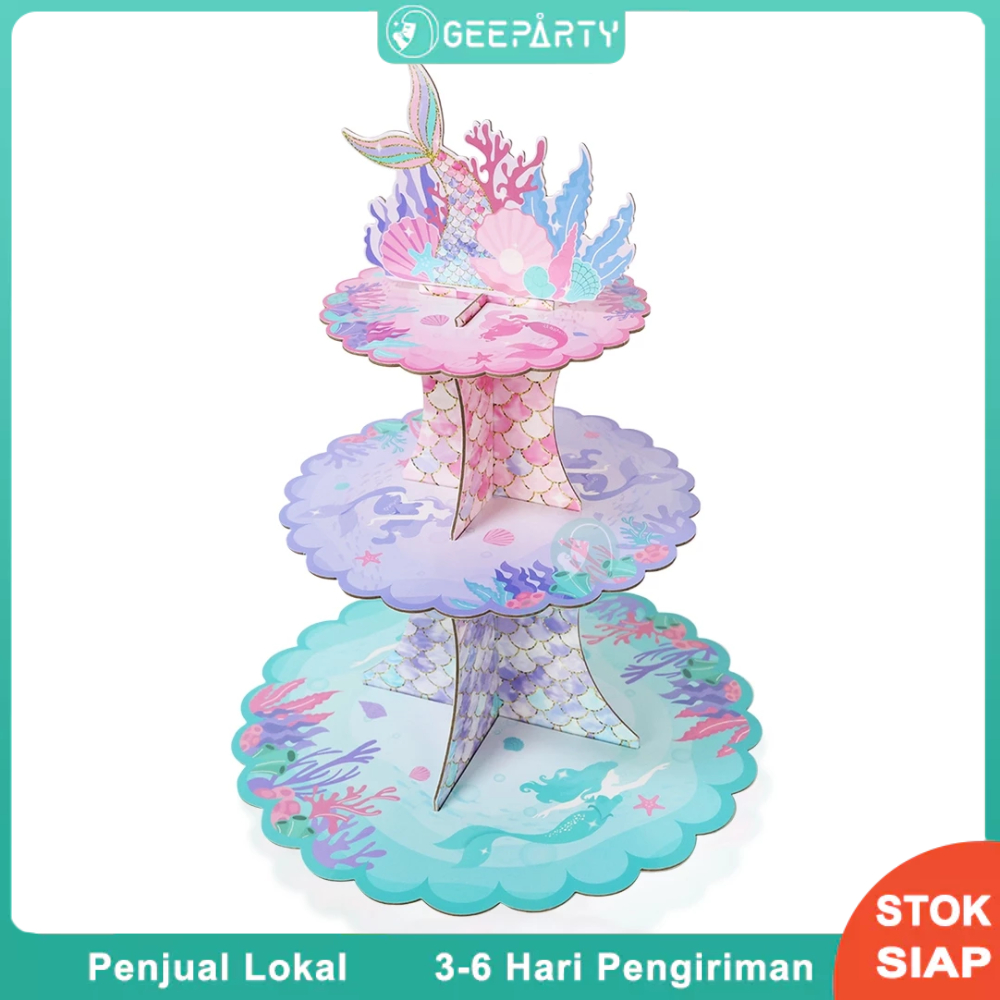 3 Tingkat Tempat Kue Ekor Putri Duyung Kue Stand Untuk Dekorasi Pesta Ulang Tahun Anak Perempuan