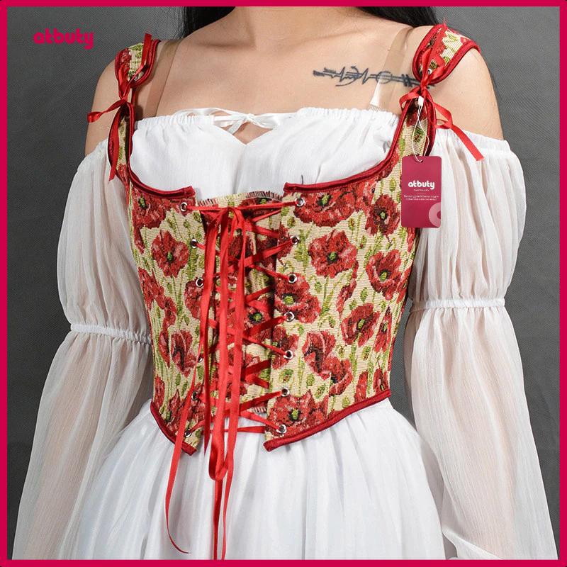 【atbuty】Seashell Corset Top Corset Bustier Vintage Hollow Bandage Camisole Slimming Shapewear Dress 