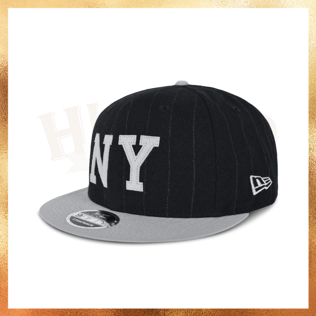 Topi New Era NY Logo Flapin Stripe Original Fit Black Grey 9FIFTY Hat Original