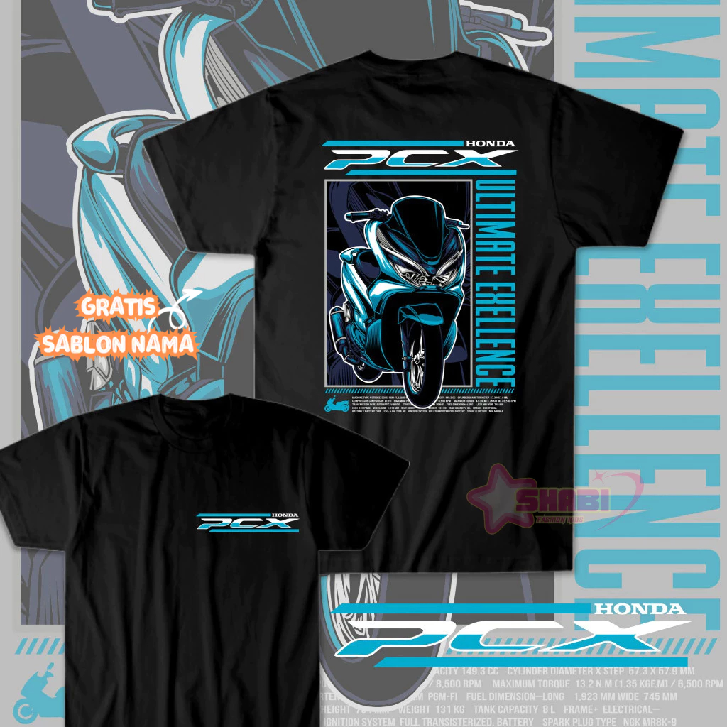 Baju Kaos Anak Gratis Sablon Nama - KAOS ANAK MOTOR PENDEK | GAMBAR HONDA PCX BLUE | CUSTOM KARAKTER