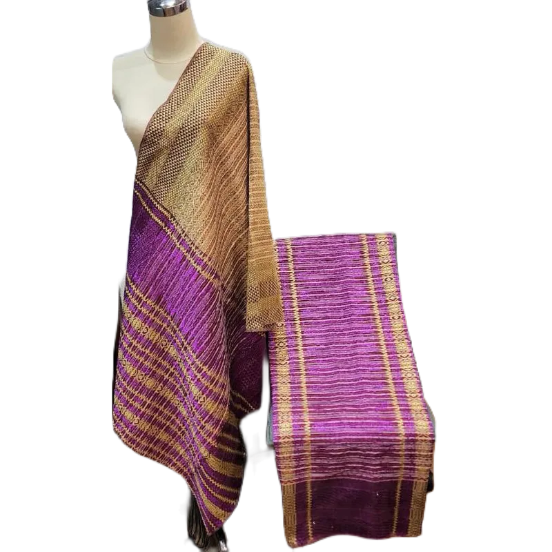 Songket Tumtuman Tarutung Tanpa Sambungan Warna Kuning Ungu Kristal Kombinasi