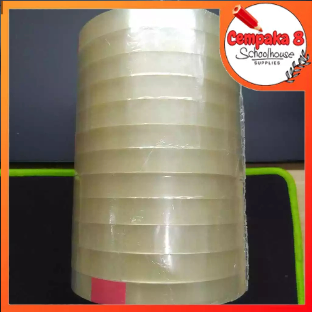 

LAKBAN OPP SATUAN ECERAN PCS CLEAR BENING (KUNING) 12 MM FUMARU TAPE MURAH KUALITAS TERBAIK - UTI0491