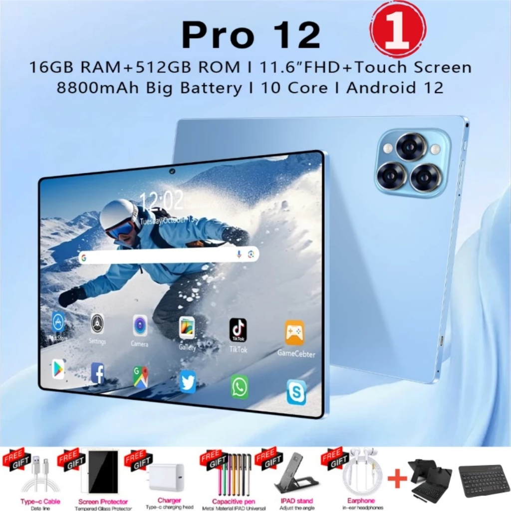 【Bisa COD】2024 NEW Tablet Android Galaxy Tab Pro12 RAM16GB+ROM512GB 11.6inch Layar Full Screen Layar Besar Wifi 5G Dual SIM Tablet PC Asli Baru Tablet Untuk Anak Belajar
