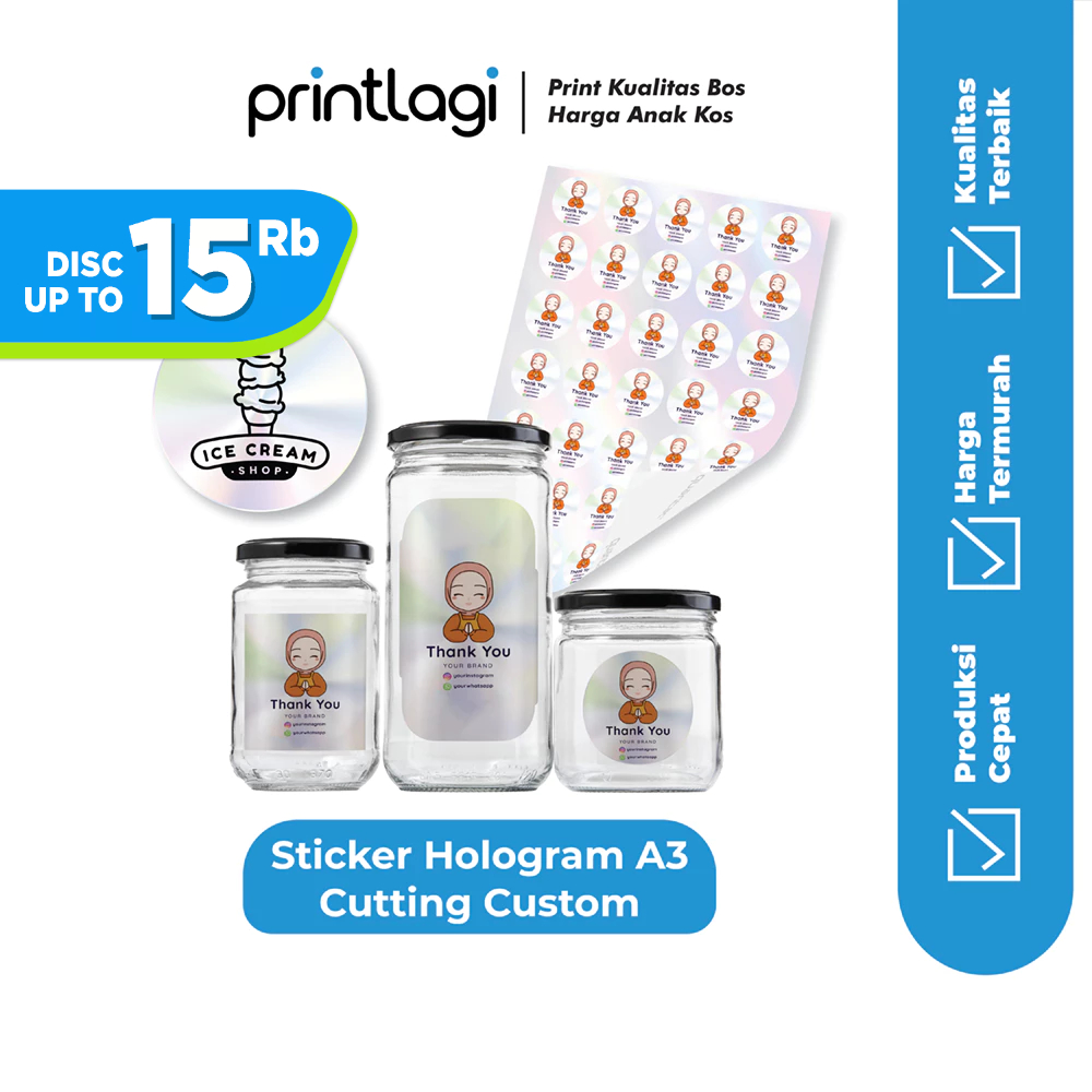 

Cetak Stiker Hologram A3+ Custom / Stiker Rainbow / Lebel Stiker Pelangi Custom - Cetak Stiker Hologram