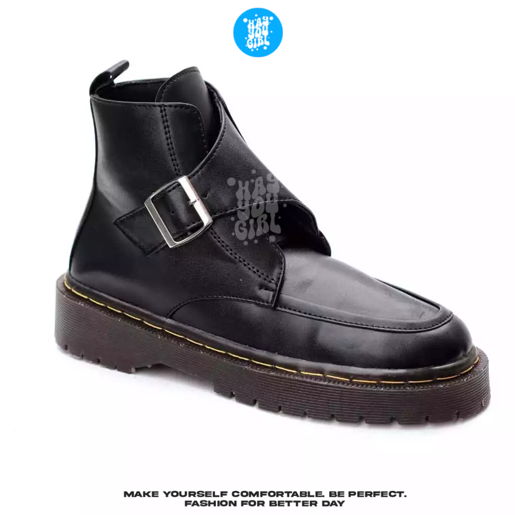 Premium Hyg - Verin Sepatu Boots Docmart Wanita Hitam Hak Tinggi