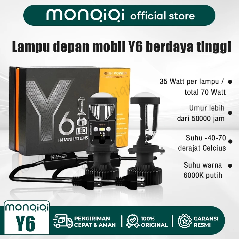 Monqiqi Lampu LED Mobil Motor H4 Mini Projector Projie Y6 H4 6000K