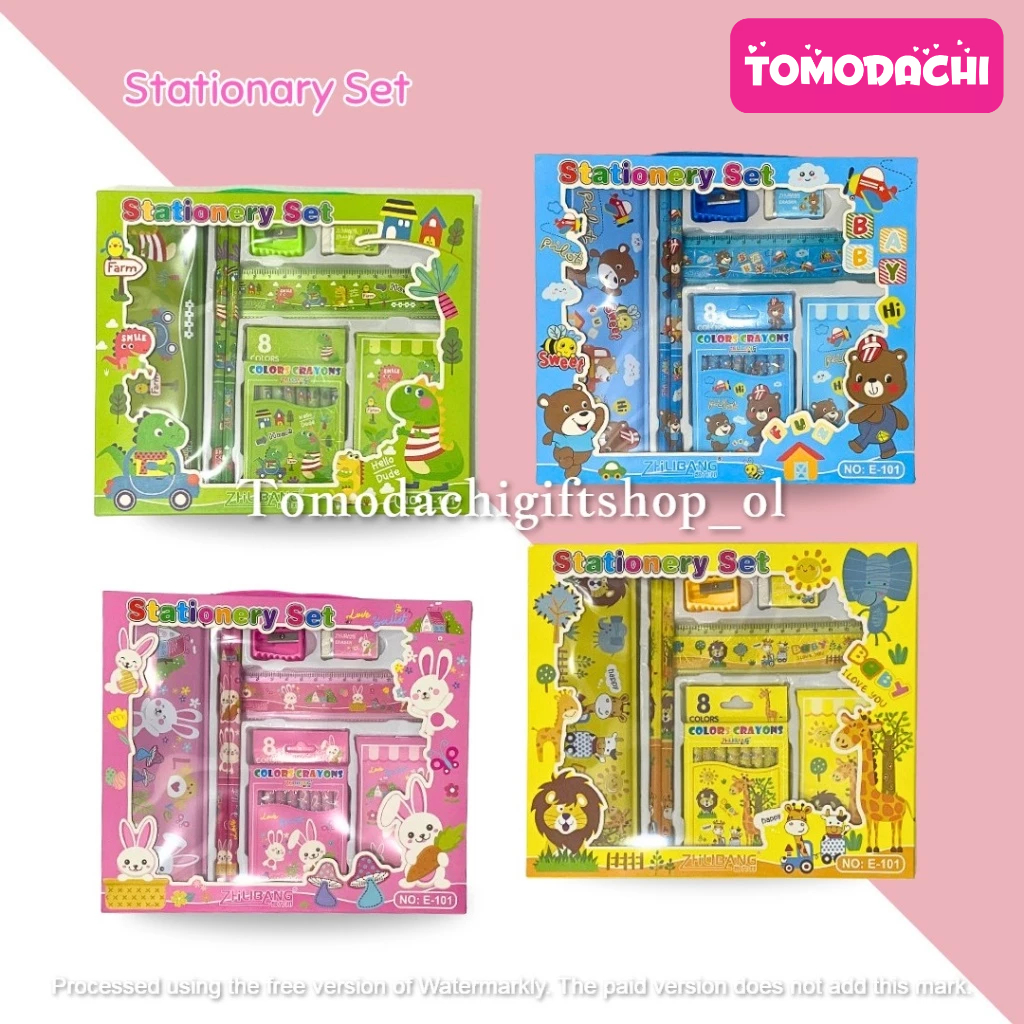 

TM/ Tempat Kotak Pensil Tepak Stationary Set Sekolah Alat Tulis Anak 7 in 1 Dinosaurus Giraffe Rabbit Mix Import