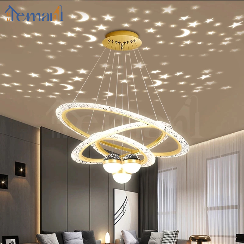 Lampu Hias Gantung Minimalis Ruang Tamu 80+60+40cm LED Lampu Kamar Tidur REMOTE CONTROL 3 Warna +3Ri