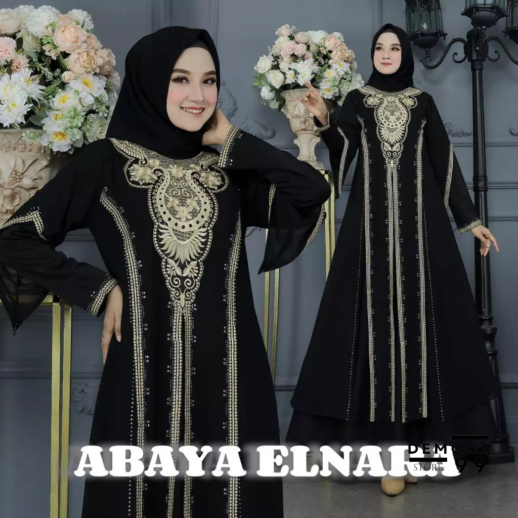 ABAYA ELNARA - Gamis Wanita Turkey Minimalis Elegan, Gamis Muslim Hijab Model Bordir Terbaru Bahan e