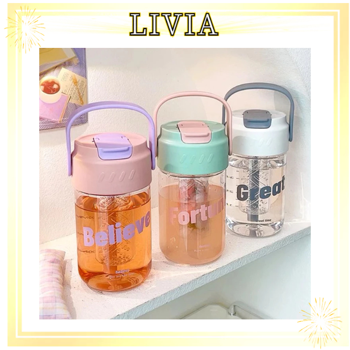 LIVIA Botol Minum Infuser Transparan Dengan Sedotan/ Botol Anak Lucu