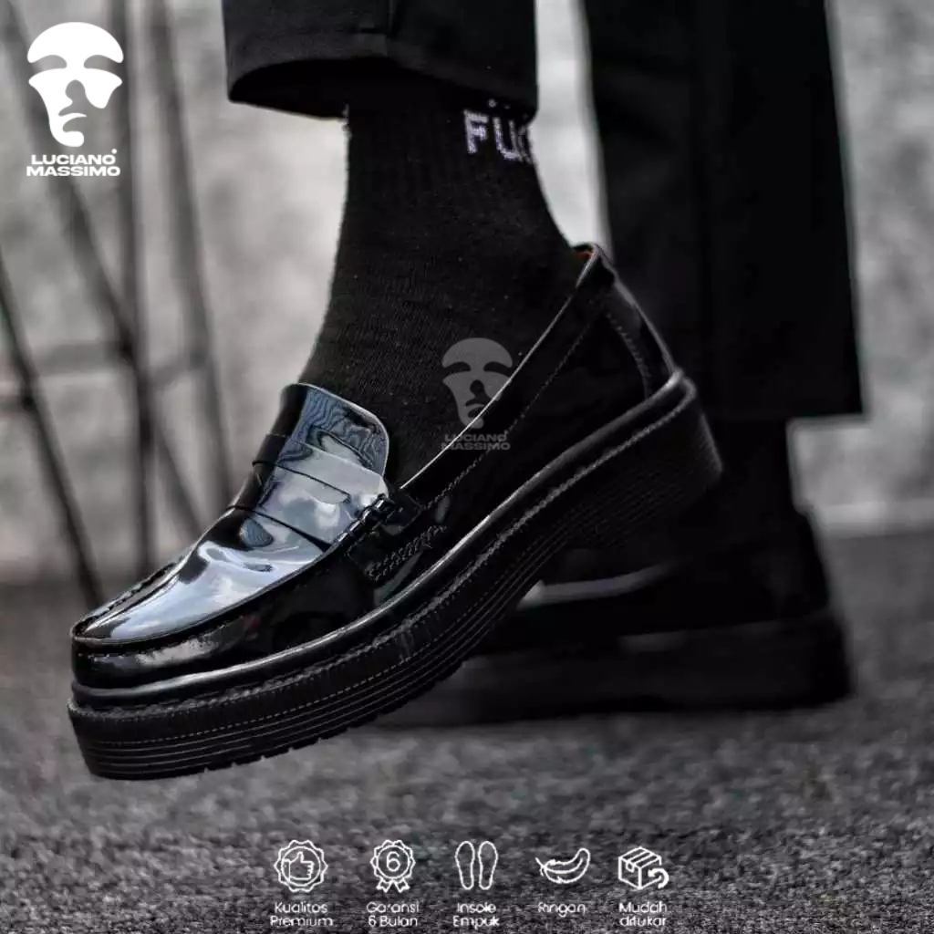 Sepatu Pantofel Formal Kerja Mengkilap Hak Tinggi PDH Pria