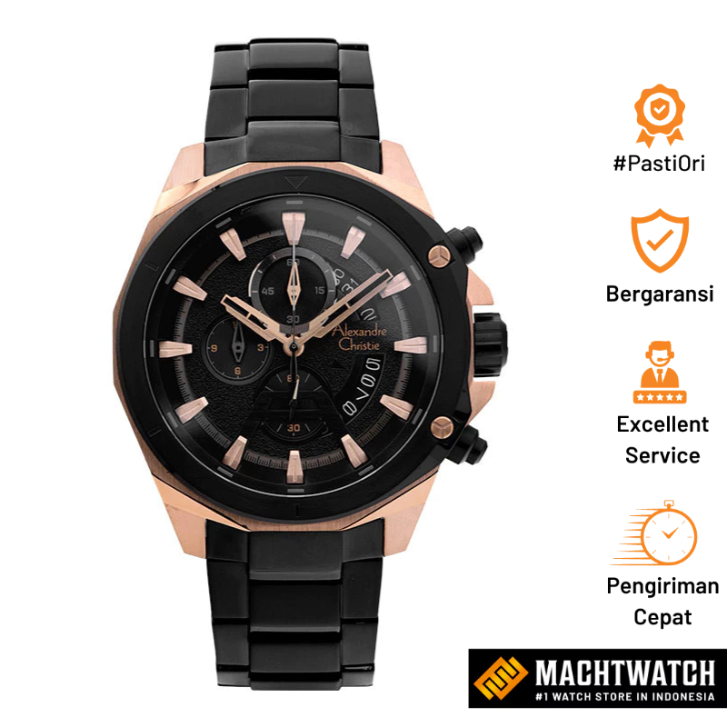 [CLEARANCE FEB] Jam Tangan Pria Alexandre Christie Chronograph AC 6651 MC BBRBA Men Black Dial Black