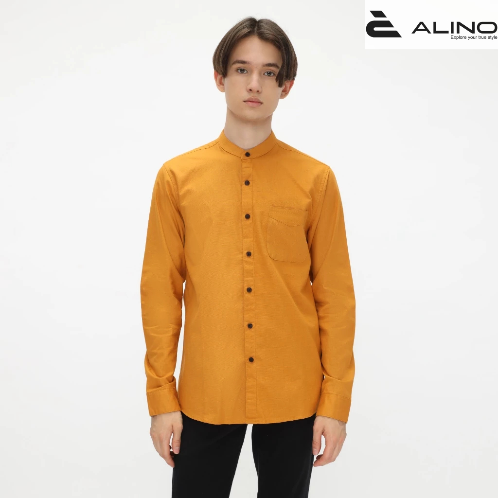 ANOALI Kemeja Pria Sanghai Polos Panjang Mustard