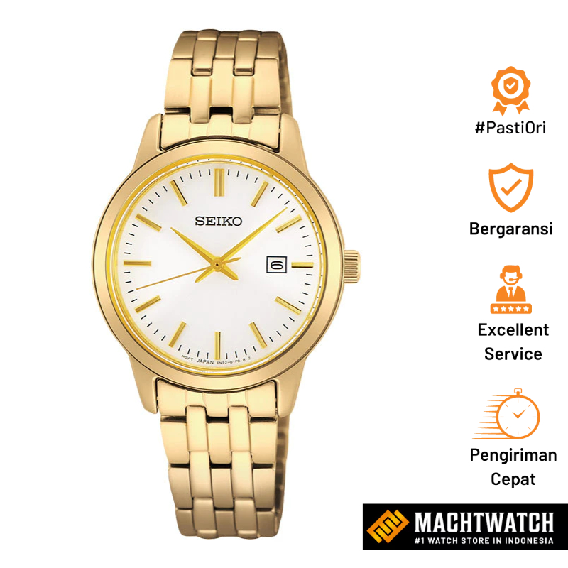 Jam Tangan Wanita Seiko Classic SUR412P1 Discover More Silver Dial Gold Tone Stainless Steel Strap