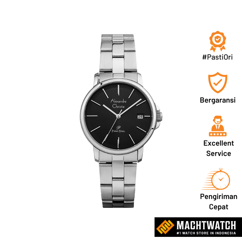 Jam Tangan Wanita Alexandre Christie Primo Steel AC 1032 LD BSSBA Ladies Black Dial Stainless Steel 