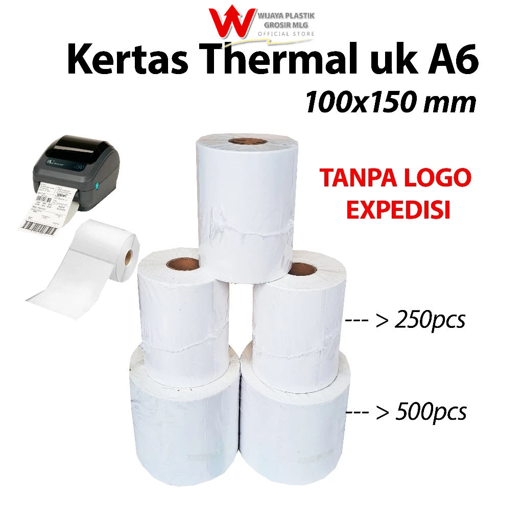 

[PROMO] Kertas Thermal A6 100x150 mm --- 250 500 pcs @Roll | termal putih bersih lengket tahan lama air tanpa logo 100 150 ekonomis murah termurah kuat Roll