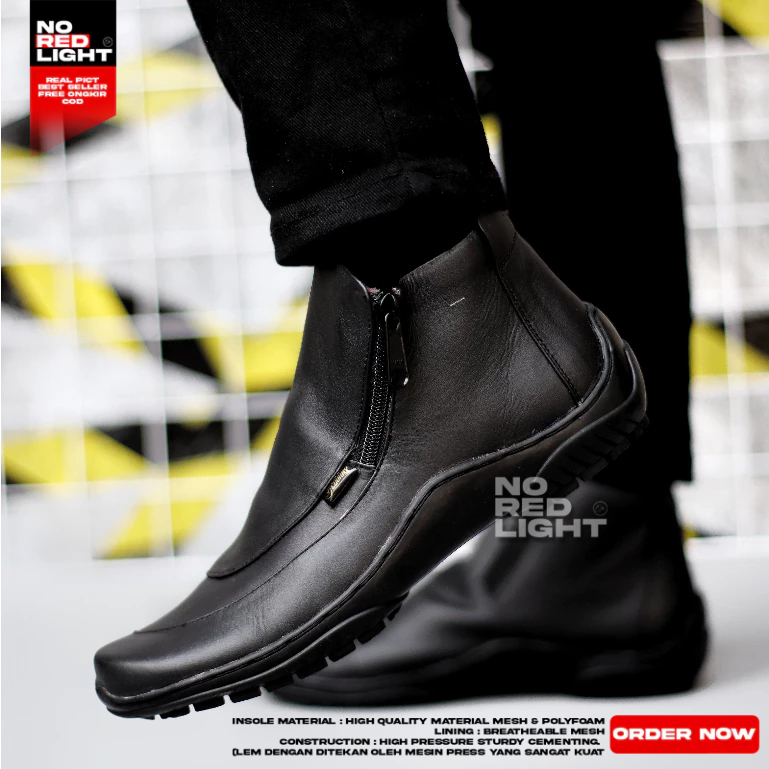 Sepatu Boots Kulit Asli Hitam Pria Kerja