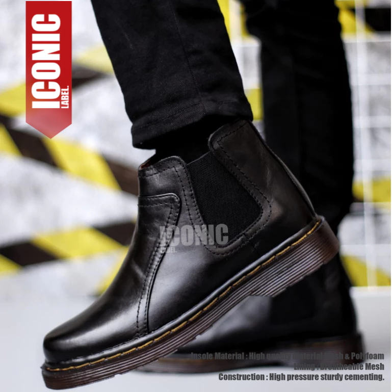 Sepatu Docmart Boots Kulit Hitam Casual Pria