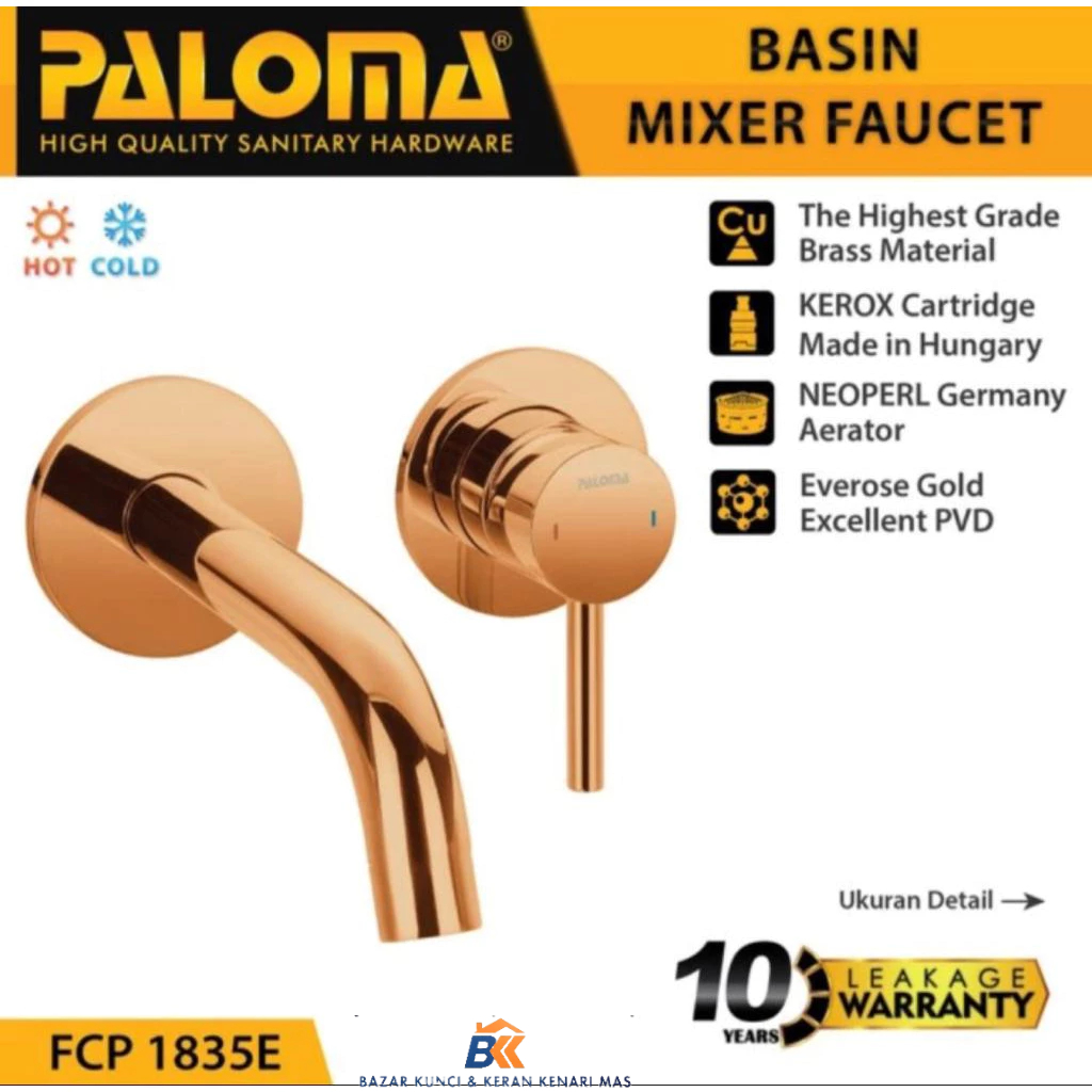 KERAN WASTAFEL TANAM CONCEALED KERAN PANAS DINGIN PALOMA FCP 1835E EVEROSE GOLD