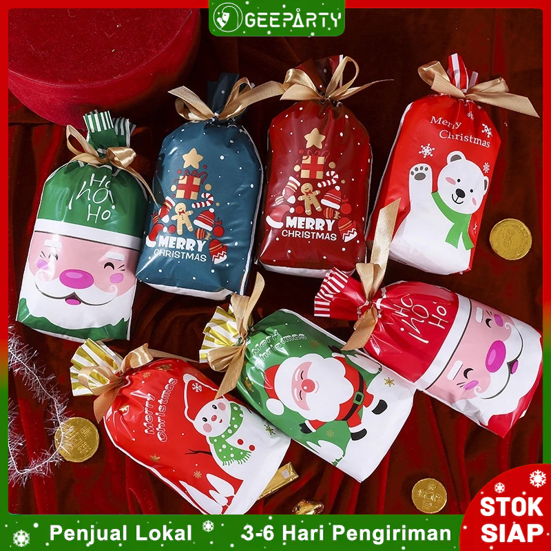 

10 Pcs Santa Snowman Tas Permen Natal Snowflake Tas Serut Garing Tas Hadiah Natal
