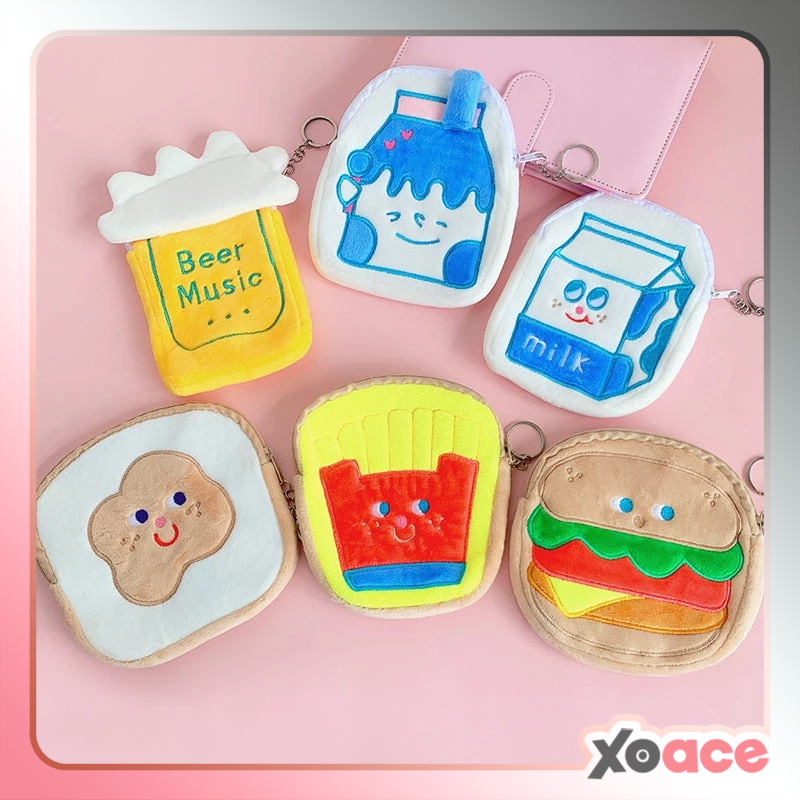 Dompet Kecil Koin Bulu Lembut Burger French Fries Bread Milk Yogurt MCOB3941