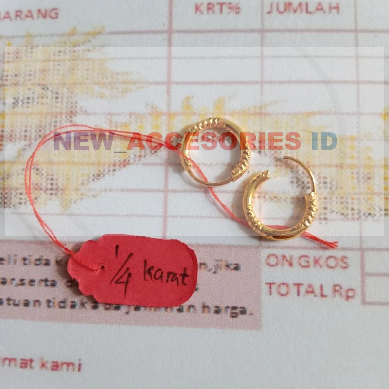 RB Anting anak bayi gipsi bulat lapis mas muda 18 karat diameter lingkar 12mm dapat surat pembelian