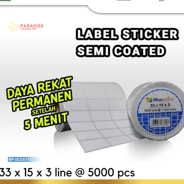 

PT - STICKER LABEL BARCODE BLUEPRINT 33X15X3 SEMI COATED (@5000)
