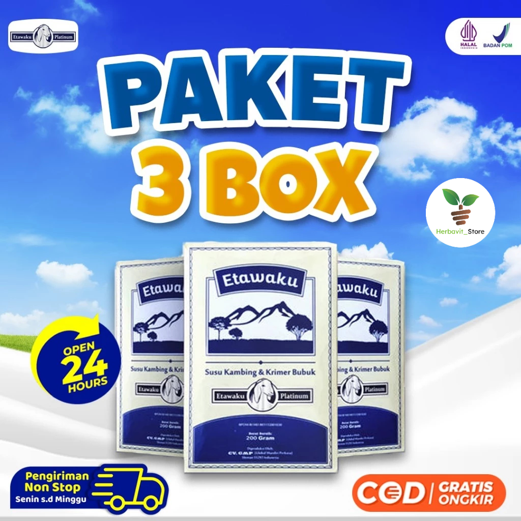 

Etawaku Platinum - Paket Bebas Sesak Nafas 3 Box Susu Kambing & Krimer Bubuk Etawa Original