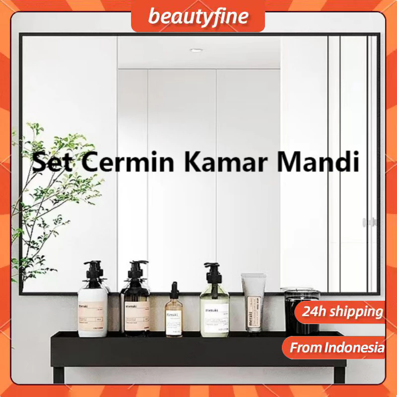 【COD】 Cermin Dinding Gantung Dengan Rak Kaca Cermin Tebal Cermin Tempel Dinding Minimalis