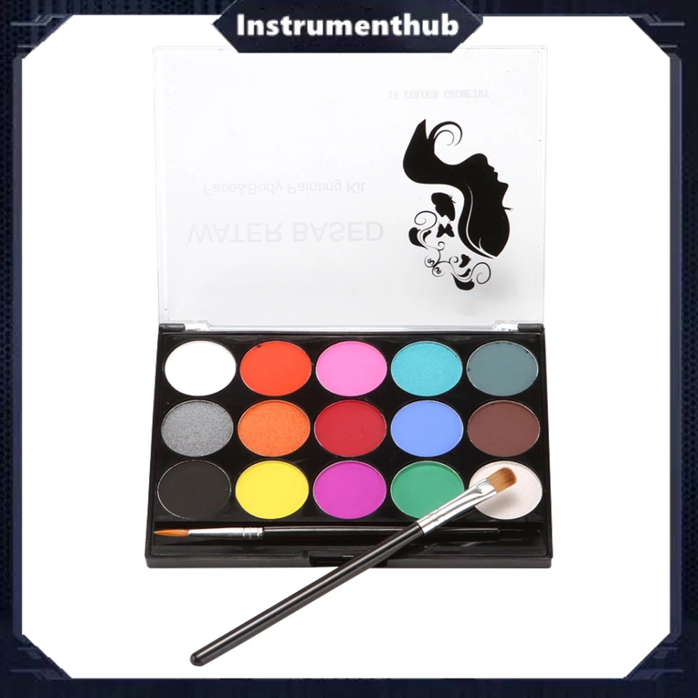 

[Local Delivery]Face Paint Kit Professional Water Based Body Paint 15 Colors Washable Non-Toxic Paints 2 Paintbrushes for Kid Sensitive Skin Halloween Costume Makeup Party Supplies