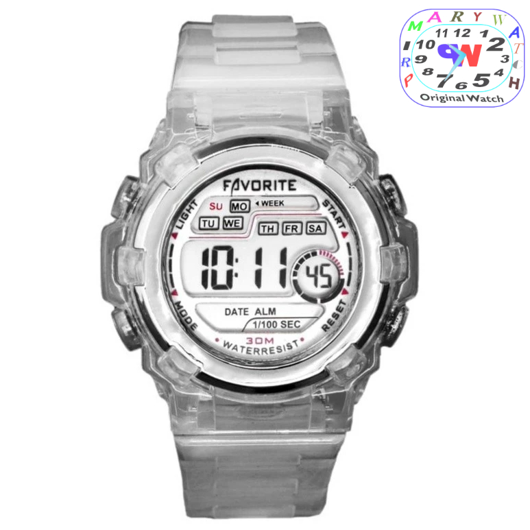 Favorite 1102 Jam Tangan Anak Anti Air Tali Karet Warna Transparan