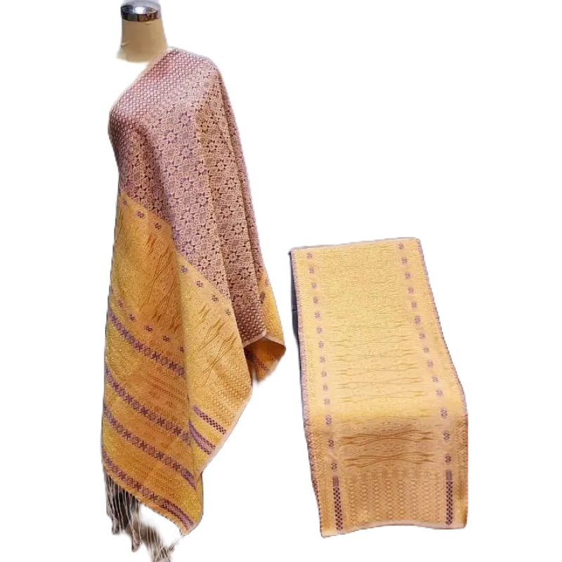 Songket Tumtuman Tarutung Tanpa sambungan Warna Kuning Ungu Silver Kristal Kombinasi