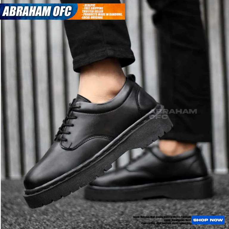ABRAHAM Sepatu Pantofel Oxford Docmart Formal Tali Hitam Pria Hak Tinggi