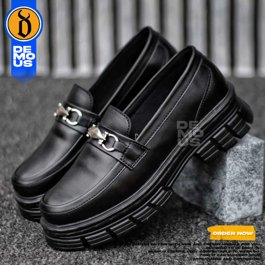DEMOUS PENELOFE - Sepatu Loafers Hak Tinggi Hitam Docmart Wanita