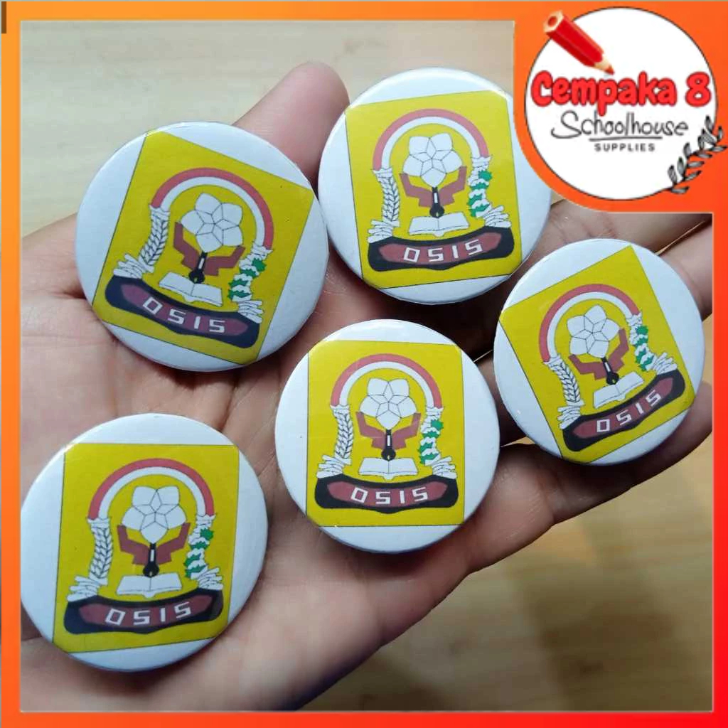 Pin Bros 4,4 CM Bulat Peniti Tas Totebag Logo SMP SLTP OSIS Putih Biru - SEV0163