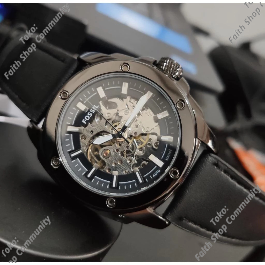 Jam Tangan Automatic Pria Tali Kulit Sintetis / Jam Tangan Automatic Cowok Transparan Tanpa Baterai 