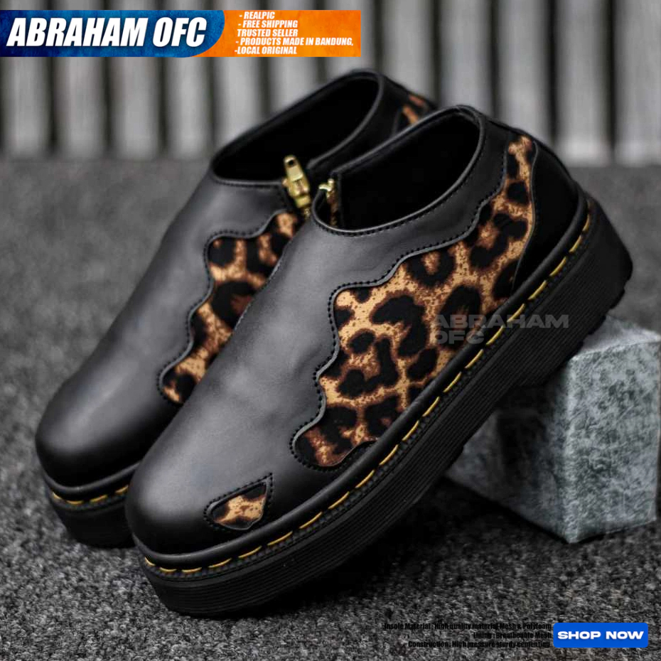ABRAHAM Sepatu Loafers Docmart Wanita Resleting Hak Tinggi