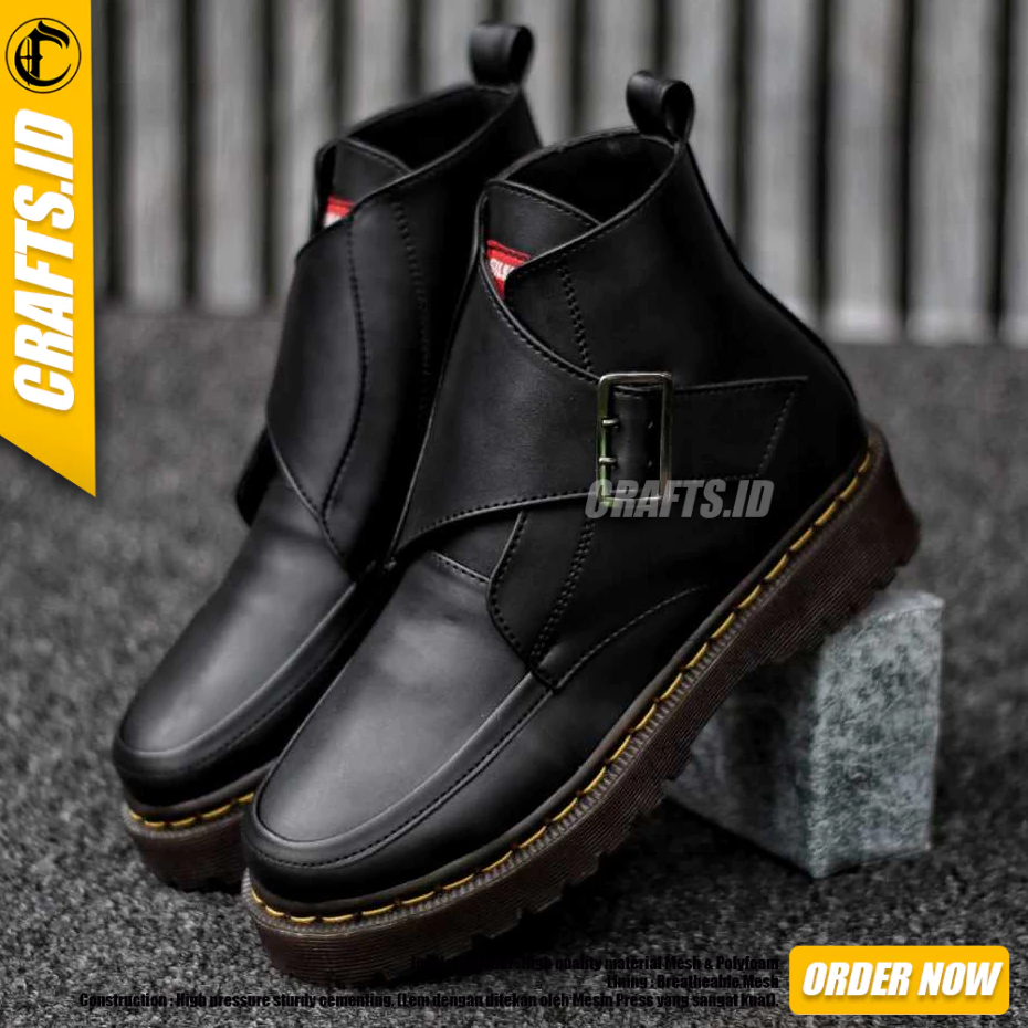 Crafts - Verino Black Sepatu Pantofel Docmart Hak Tinggi Wanita