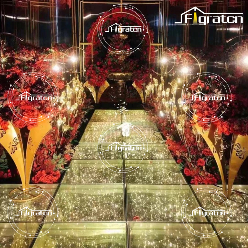 Lampu Kaca Panggung Lantai Kaca Tempered Glass 4 Pcs/Set Stage Lighting LED Starlit Dance And Weddin