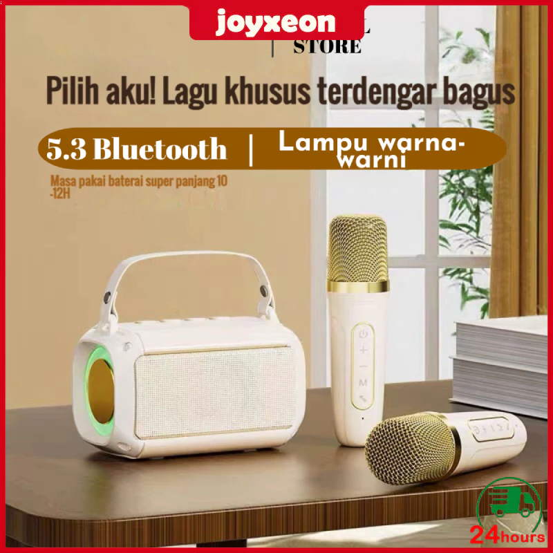 (COD)Speaker bluetooth 2Mic 1 set karaoke speaker ktv Cute Wireless Lucu Portabel Luar Ruangan Speak