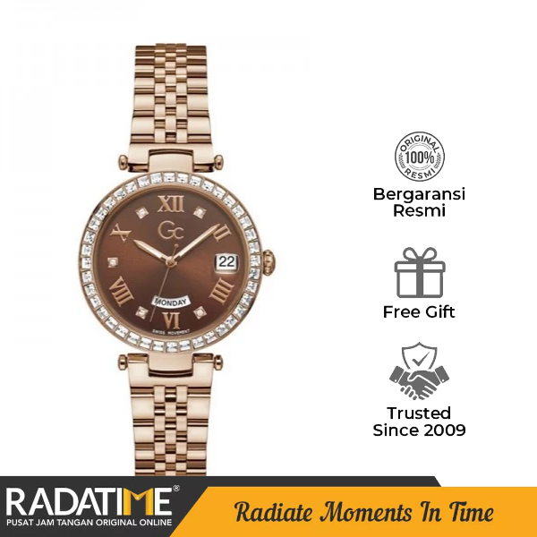 Jam Tangan Wanita Guess Collection Gc Flair Crystal 100% Original Rose Gold Z01009L4MF