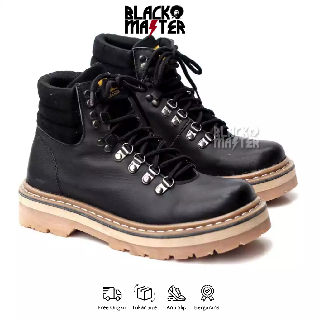 BLACK MASTER - Sepatu Formal Boots Kulit Asli Hitam Kerja Pria