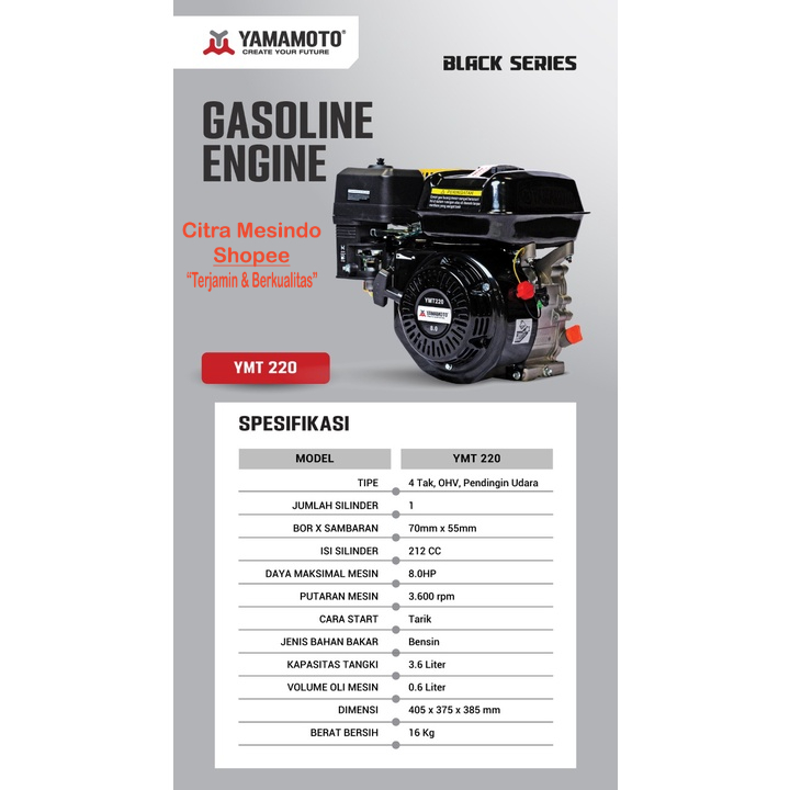 Mesin Penggerak Bensin Serbaguna Gasoline Engine Gx 220 Yamamoto Putaran Cepat Dan Lambat Manual Ter