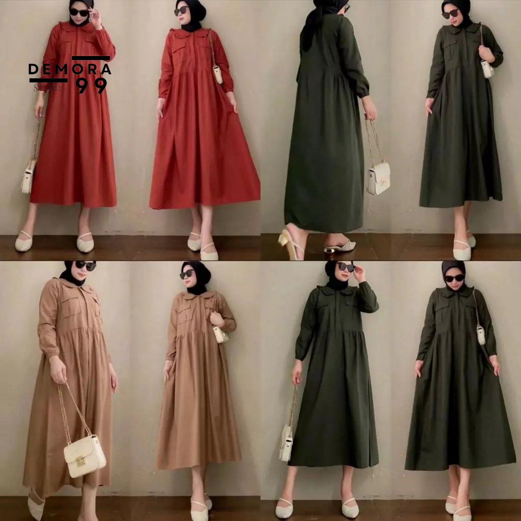 HASPI DRESS - Dress Wanita Trendy Gamis Muslim Bahan Katun Rayon Adem & Lembut Busui Friendly