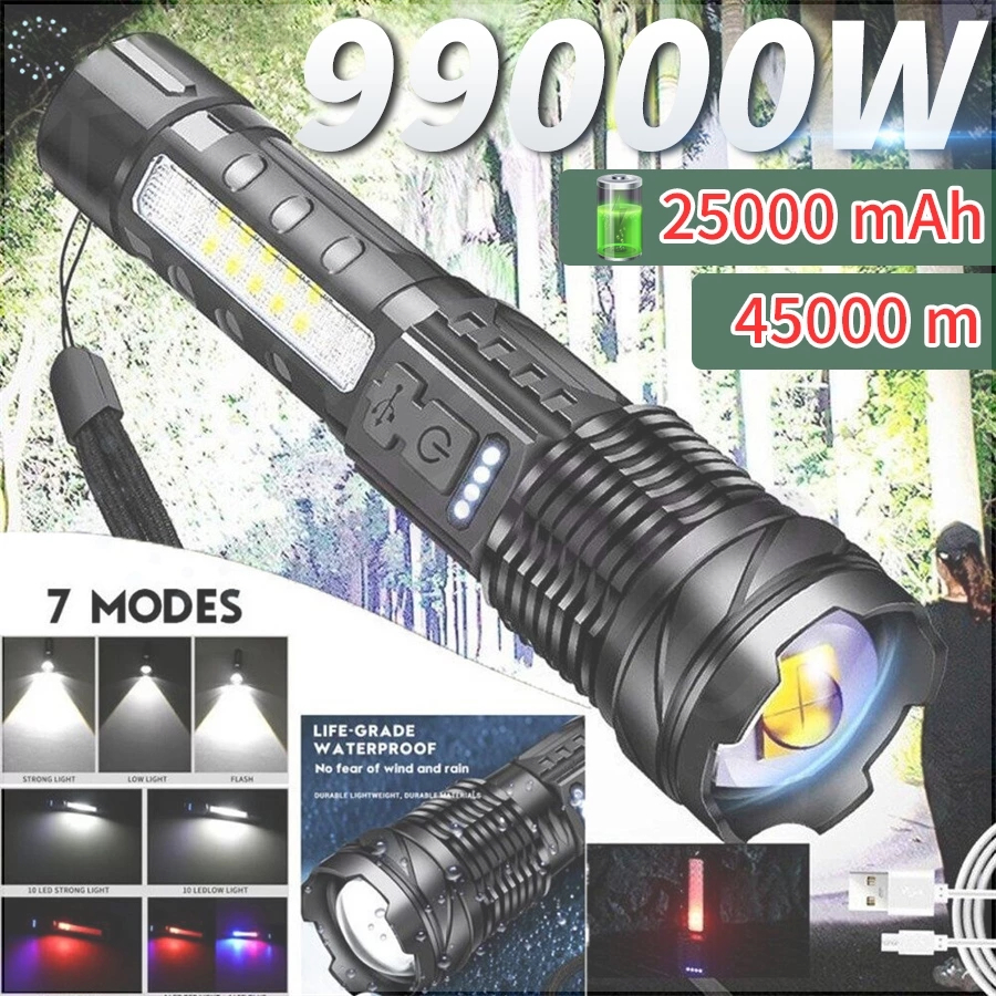 Senter Swat Police Terbaik / Zoom 7 Mode Cahaya Senter/Senter Led Rechargeable /Senter Led A76 Jarak