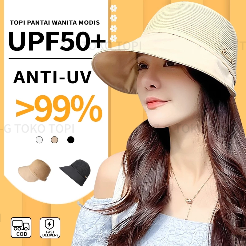 topi wanita topi pantai wanita berhijab topi olahraga wanita topi bucket wanita anti uv lipat import