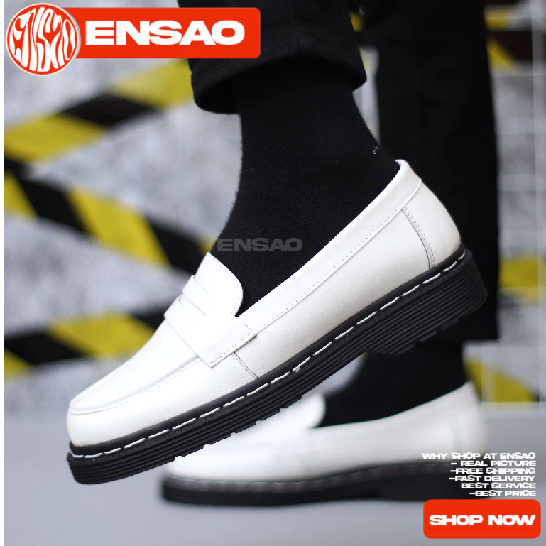Sepatu Docmart Loafers Pria Formal Slop Putih Kerja Pria