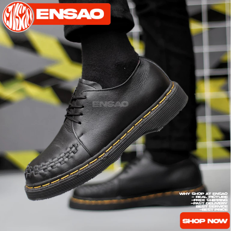 Sepatu Docmart pantofel Kulit Asli Hitam Pria