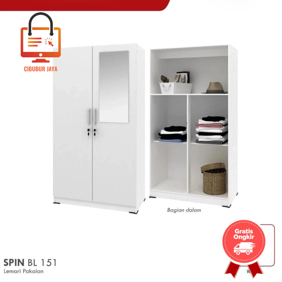 CIBUBUR JAYA PREMIUM LEMARI PAKAIAN KECIL MINIMALIS / ALMARI BAJU 2 PINTU / SPIN BL 151 - PUTIH
